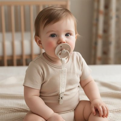 attache tetine bebe en beige